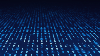 ceros y unos como un océano de datos hacia el horizonte